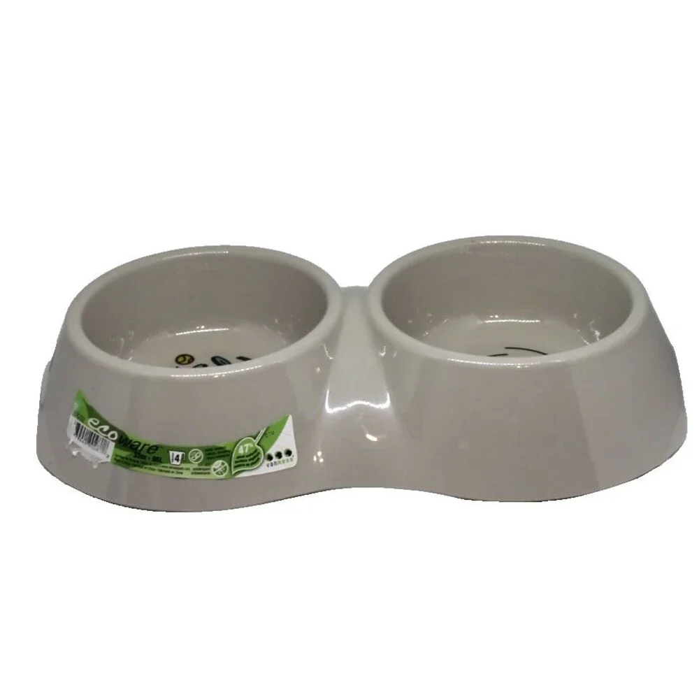 VanNess Ecoware Bamboo Double Cat Dish 16 oz - 12” x 7” Heavy Duty Non-Skid Gray